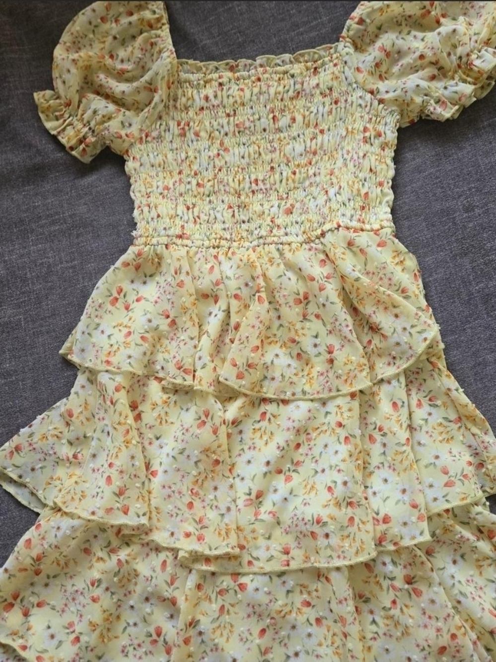 XS Yellow Floral Tiered Dress